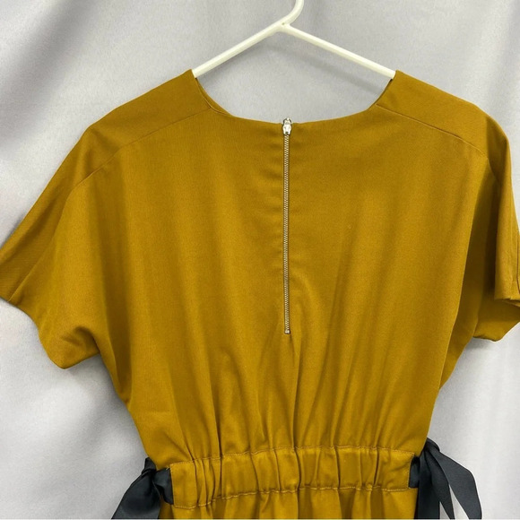 Zara Side Tie Dark Mustard Short Sleeve Mini Dress Size Medium - Picture 5 of 9